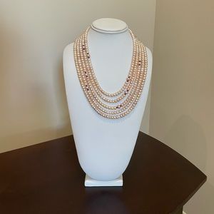5 strand freshwater pearl with ruby beads necklace
